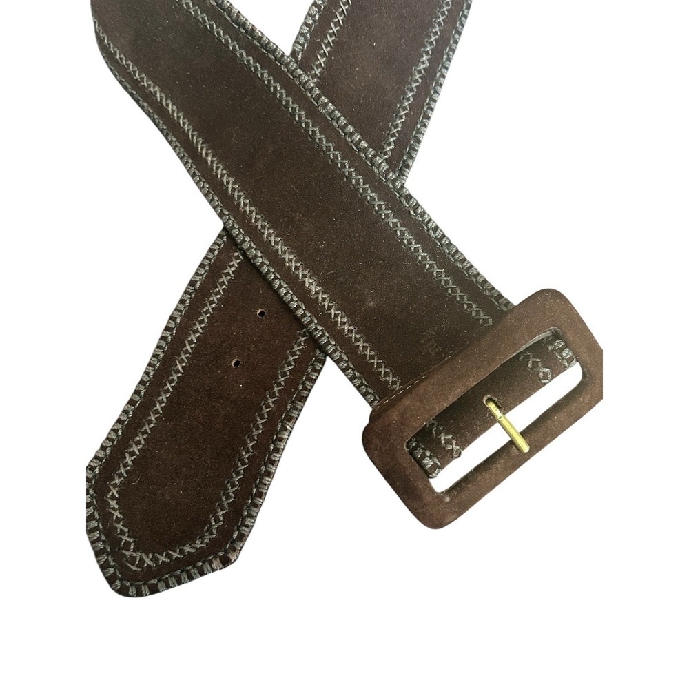 Vintage Lauren Ralph Lauren Wide Suede Brown Boho Statement Belt Stitching - Picture 2 of 8